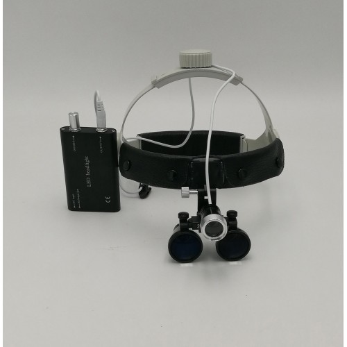 Professional Dental Surgical Binocular 2.5X420mm Leather Headband Loupe with LED Headlight image 1