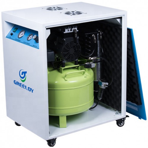 GREELOY® GA-81XY Professional Dental Oilless Oil Free Air Compressor with Dryer and Silent Cabinet for Dental Chair Unit image 1