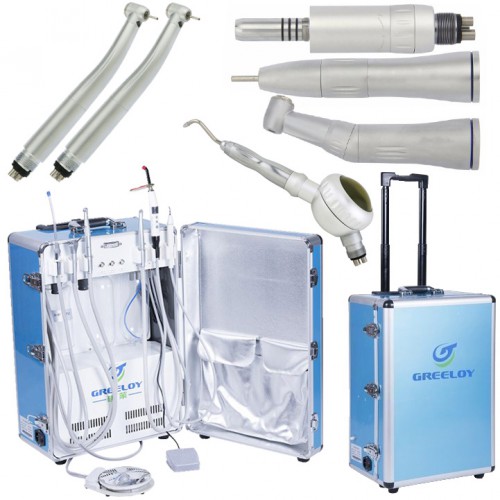 GREELOY® GU-P206 Portable Dental Unit with E-Generator, Turbine Handpiece, Low-Speed Handpiece, and Air Polisher image 1
