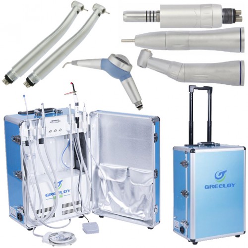 GREELOY® GU-P206 Portable Dental Unit with High-Speed Handpiece, Low-Speed Handpiece, and Air Polisher image 1