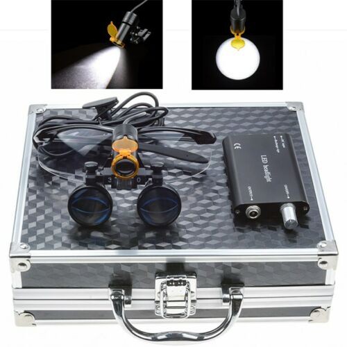 Dental 3.5X Binocular Loupes with 5W LED Head Light W/ Filter and Aluminum Box image 1