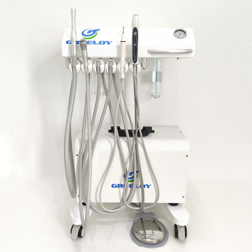 GREELOY Mobile Dental Cart Unit GU-P302 with Air Compressor GA-P300, Curing Light, and Scaler Handpiece image 1