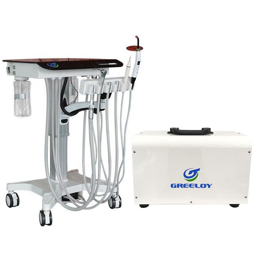 GREELOY GU-P302S Mobile Dental Cart Unit with Compressor, Curing Light, Scaler, and Handpiece Kit image 3