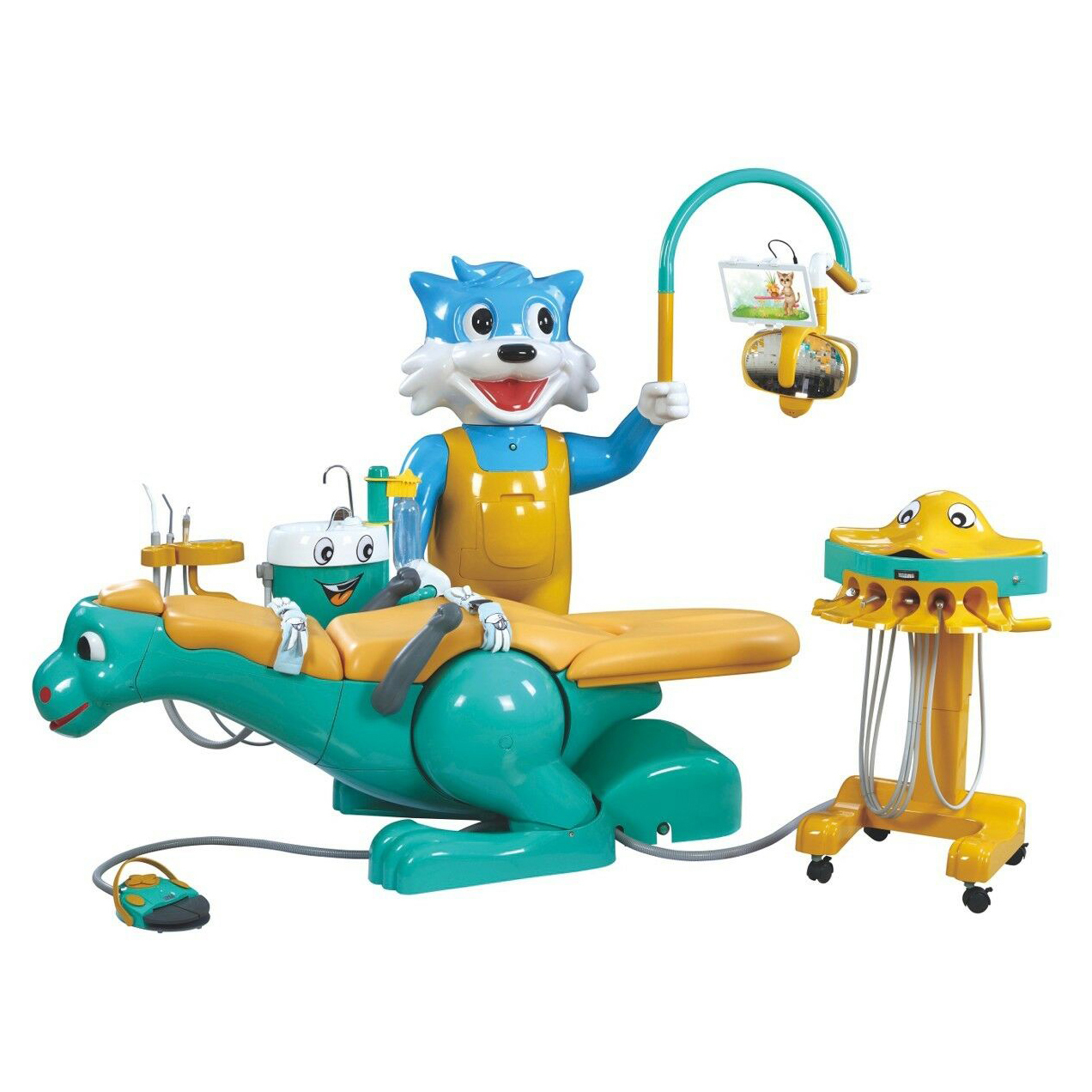 A8000-IB Pediatric Professional Dental Chair Children Dental Unit with Dinosaur Chair &Smiling Cat Side Box image 3