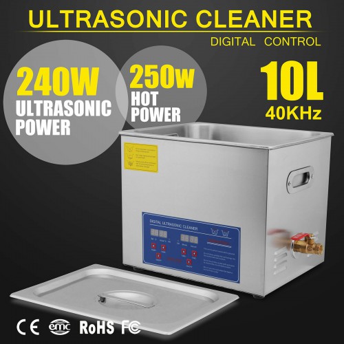 10L Industry Heated Ultrasonic Cleaner Heater W/Timer Stainless Steel for Professional Use image 1