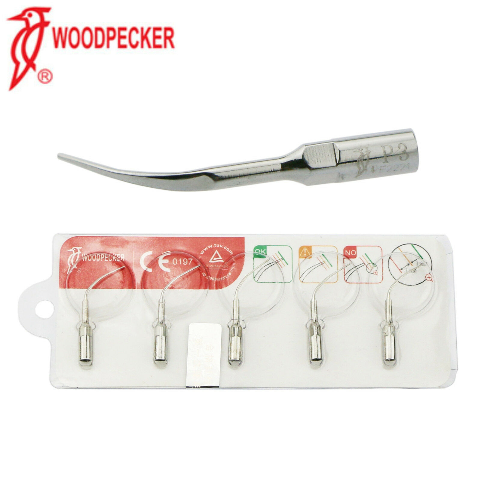 5-Piece Woodpecker Dental Ultrasonic Scaler Periodontal Scaling Tip P3, Compatible with EMS UDS image 2