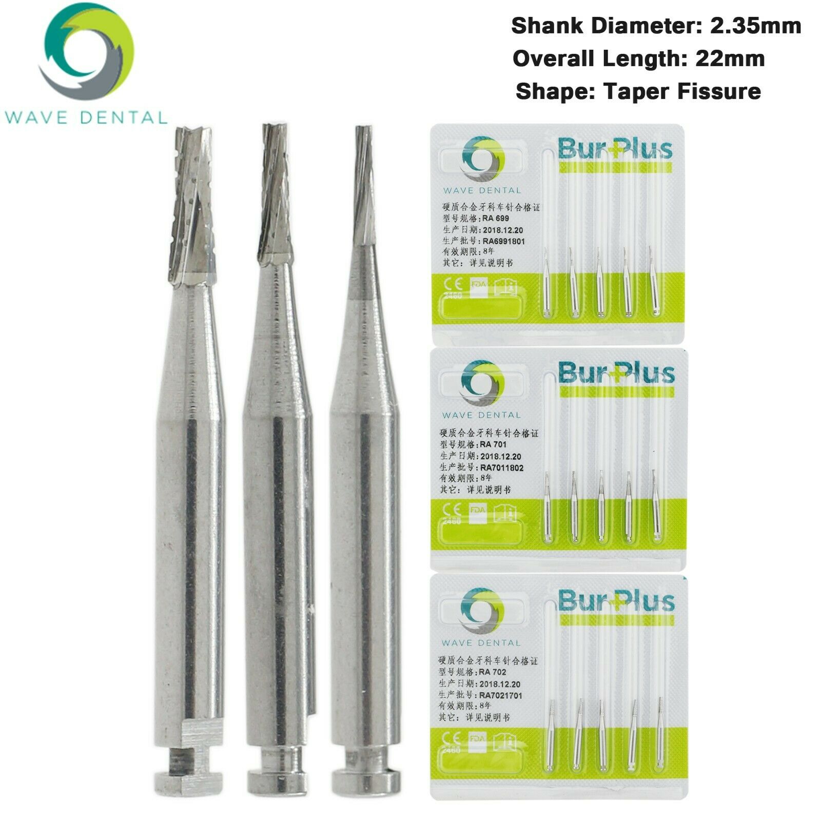 5-Pack/ 25-Piece Wave Dental Carbide Bur Contra-Angle Latch Taper Fissure LA RA 699 701 702 image 2