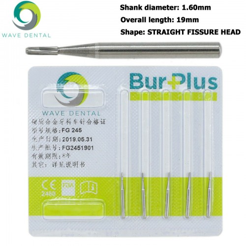 5-Pack Wave Dental Carbide Bur, Compatible with High-Speed Handpiece Friction Grip FG 245 image 1