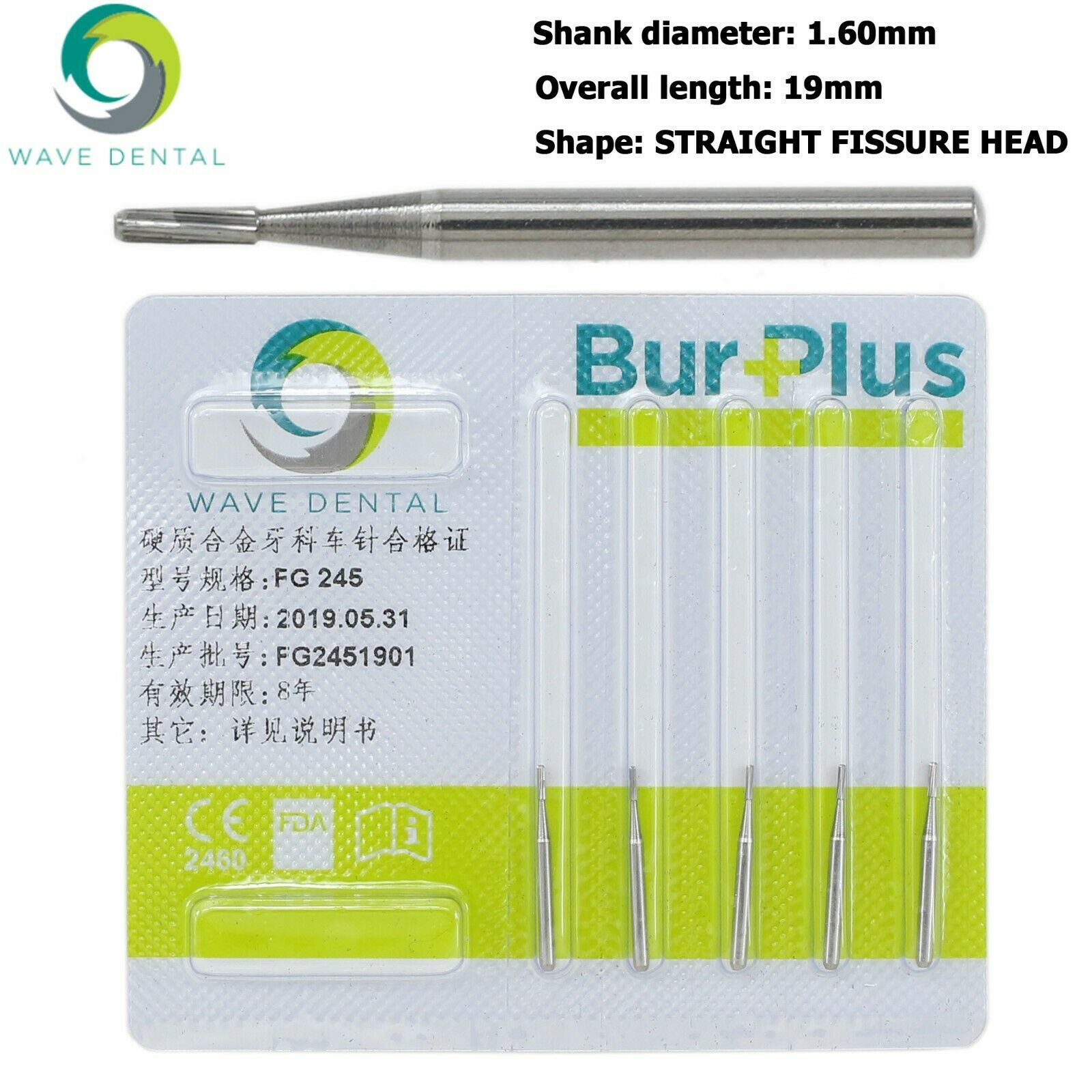 5-Pack Wave Dental Carbide Bur, Compatible with High-Speed Handpiece Friction Grip FG 245 image 2