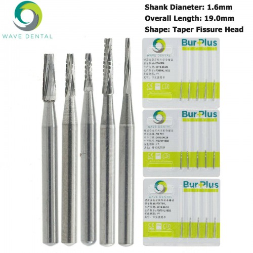 5-Pack/ 25-Piece Wave Dental Tungsten Carbide Bur Taper Fissure Long Head FG 699 701 701L image 1