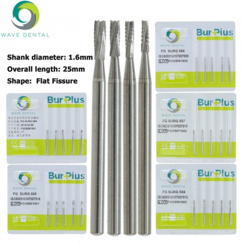 5-Pack Wave Dental Carbide Surgical Bur, Compatible with High-Speed Handpiece FG SURG 556 557 558 559 560 image 1