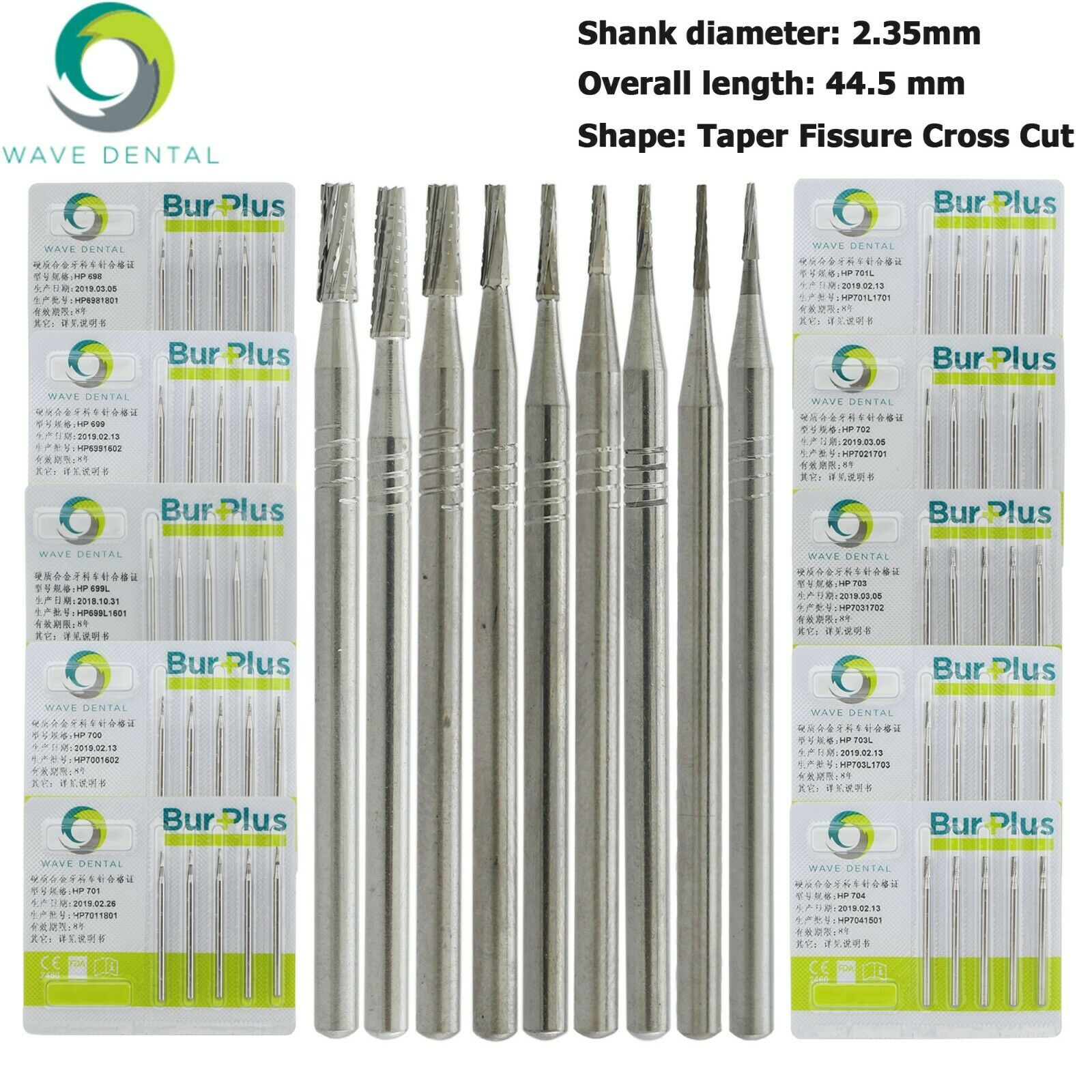 5-Pack Wave Dental Carbide Burs for Low-Speed Straight Handpiece HP 698 699 701 703 704 image 2