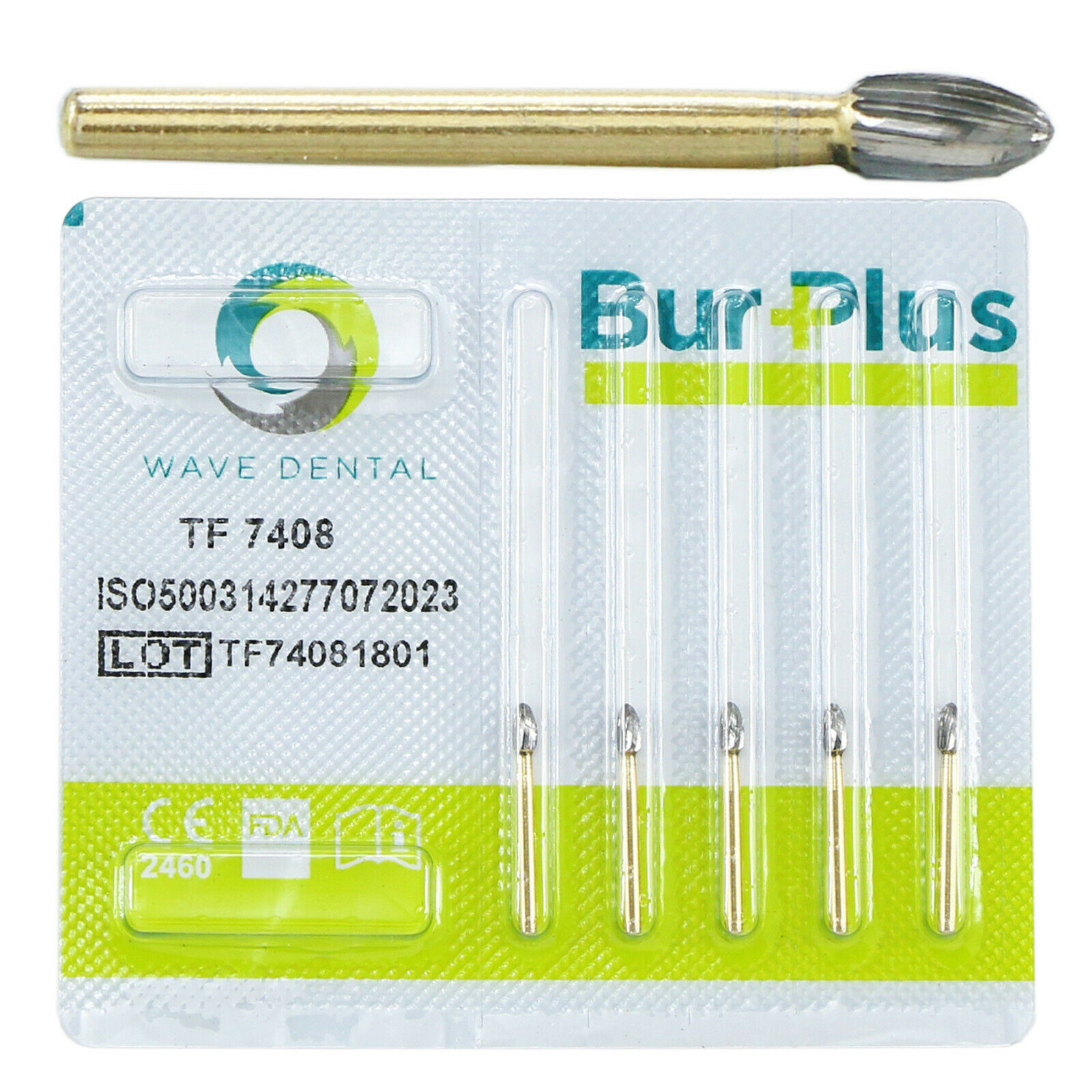 10-Piece/ 2-Pack WAVE Dental Gold Plated Trimming and Finishing Bur Taper Egg Ball TF 7408 image 2