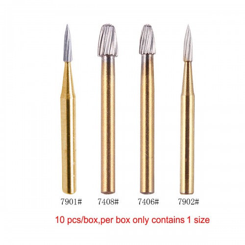 50-Piece/5-Pack Dental High-Speed Handpuiece Burs Tungsten Carbide Titanium Coated FG 7406 7408 7901 7902 image 1