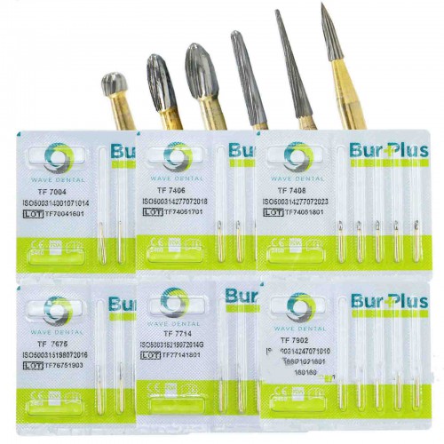 5-Pack WAVE Dental Gold Plated Trimming and Finishing Bur Taper TF 7004 7406 7408 7675 7714 7902 image 1