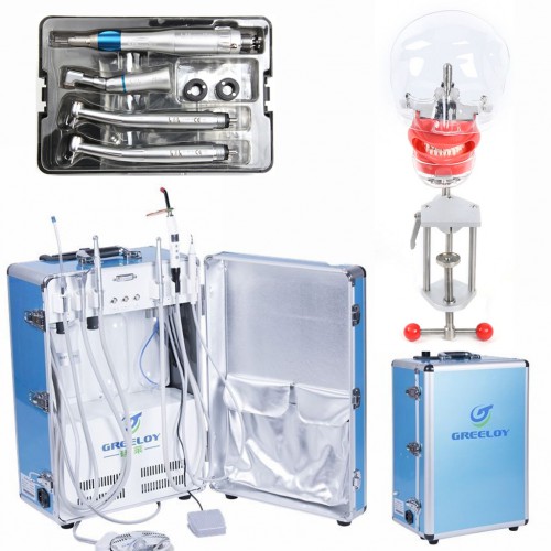 GREELOY Portable Dental Unit GU-P206 with Curing Light, Dental Handpiece Kit, and Dental Manikin Phantom Head image 1
