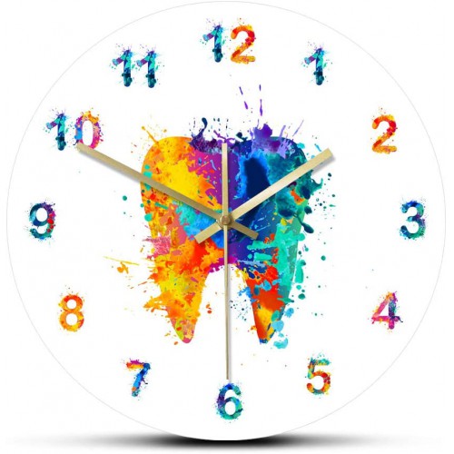 Watercolour Tooth Painting Print Wall Clock Medical Dental Clinic Wall Watch Orthodontist Dentist Gift image 1