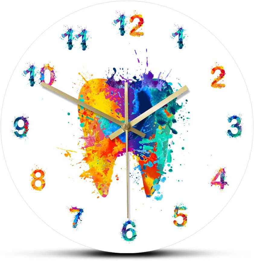 Watercolour Tooth Painting Print Wall Clock Medical Dental Clinic Wall Watch Orthodontist Dentist Gift image 2