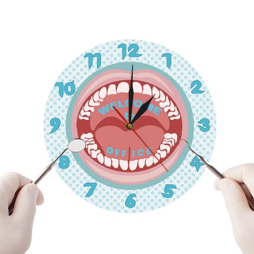 Professional Dental Clinic Teeth Clock Personalized Business Name Wall Clock image 1