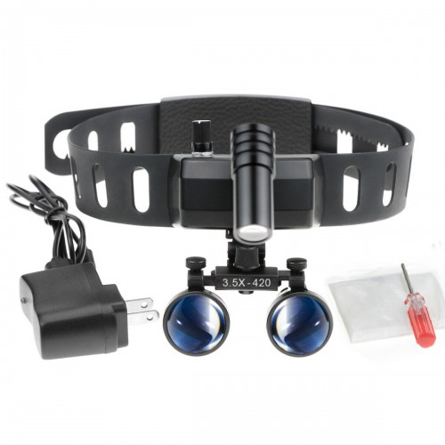 3.5X420mm Professional Dental Binocular Magnifying Loupes with 5W LED Headlight Lamp image 1