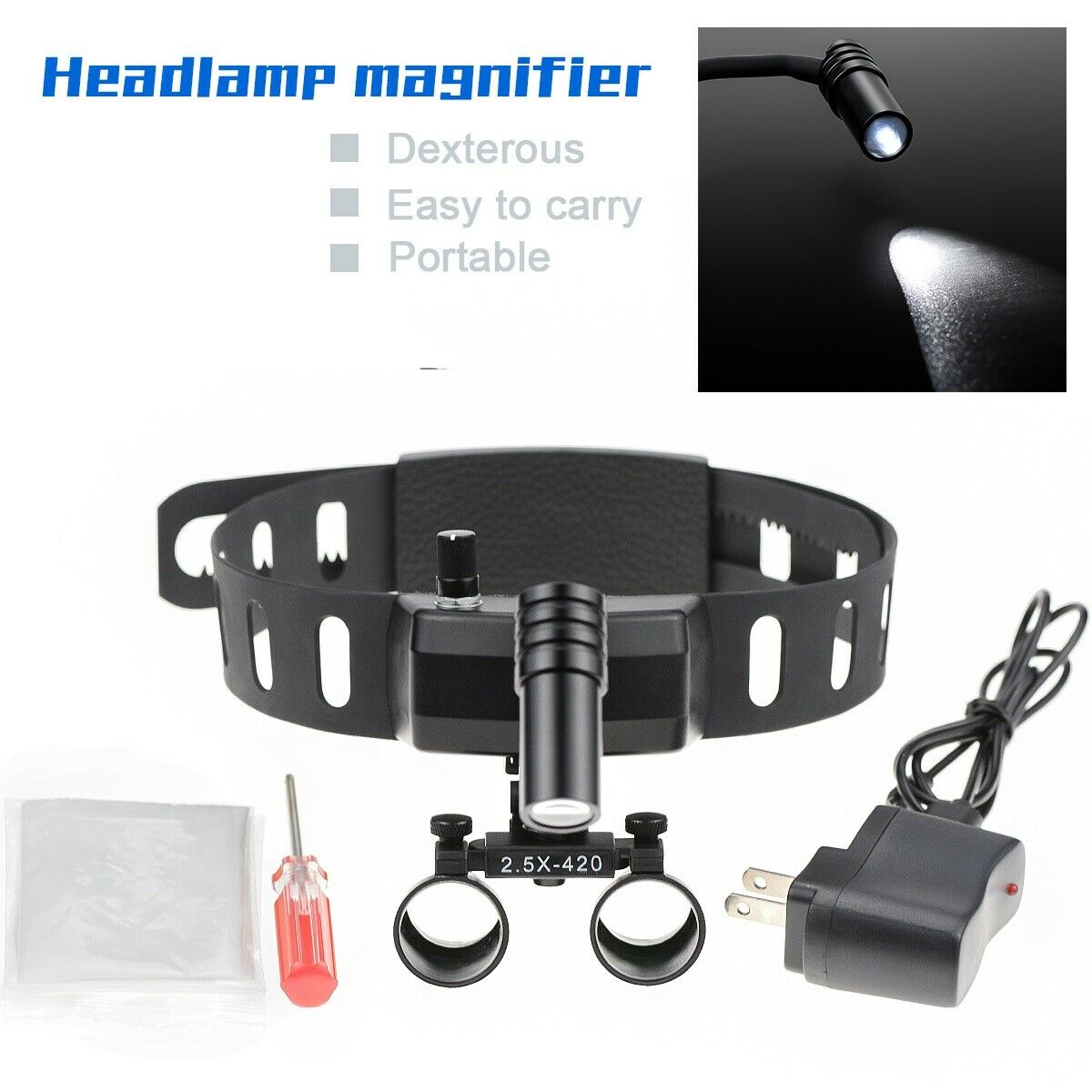 5W Dental Medical LED Headlight High Intensity with 2.5X Binocular Loupes Magnifier image 2