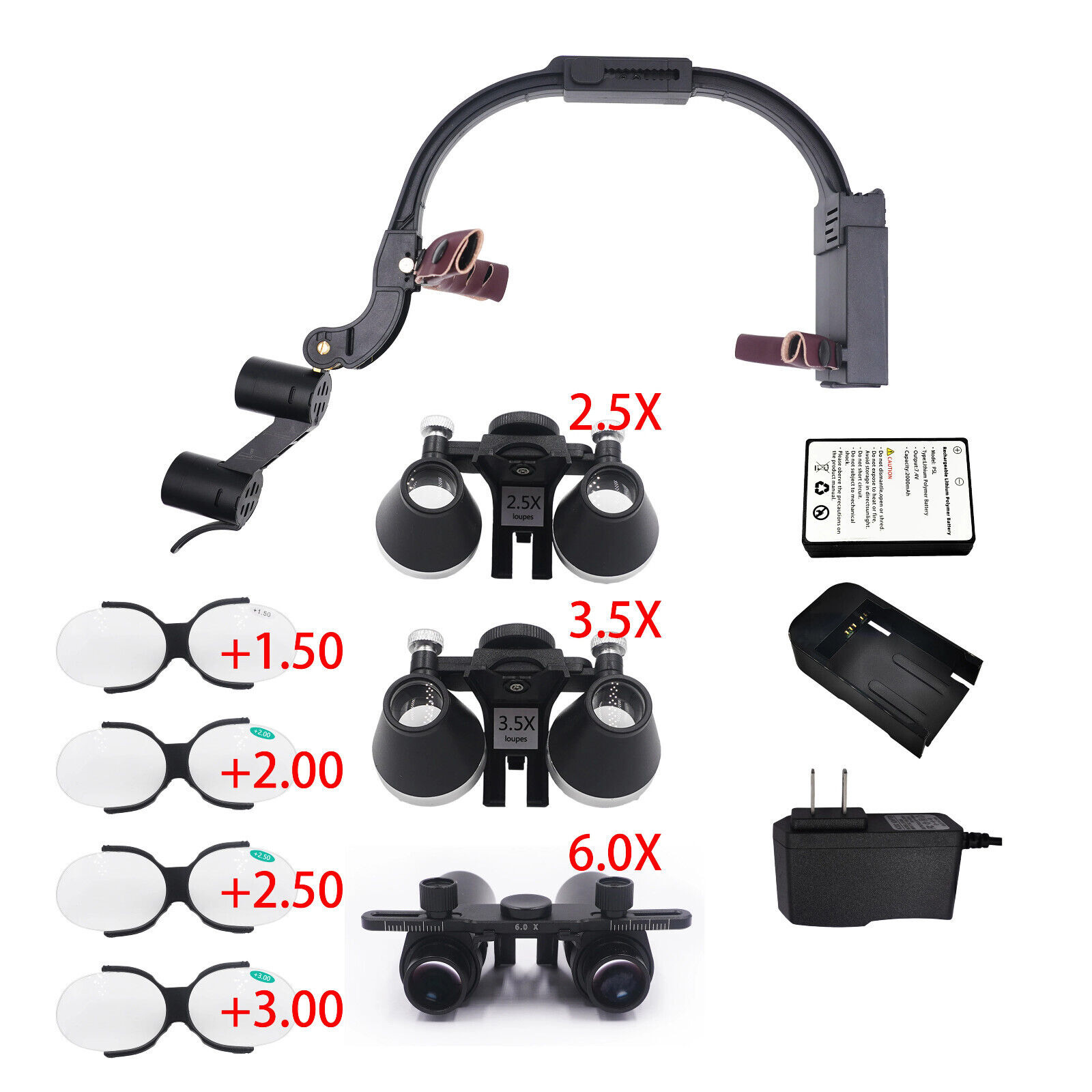 5X/ 6X Professional Dental Medical Binocular Loupe Magnifier Headband 5W LED Headlight Head Light image 2
