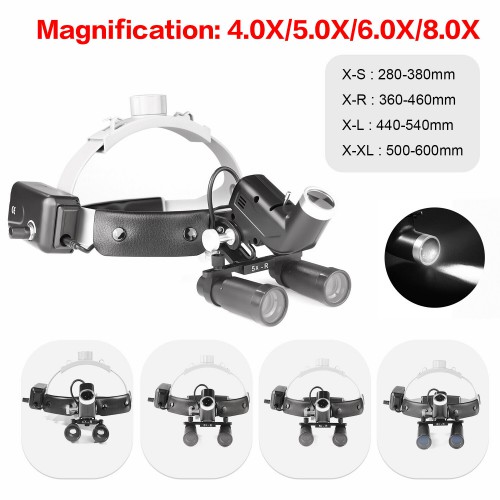 4.0X/5.0X/6.0X/8.0X-R Dental Medical Magnifying Loupe with Headband 5W LED Surgical Headlight image 1