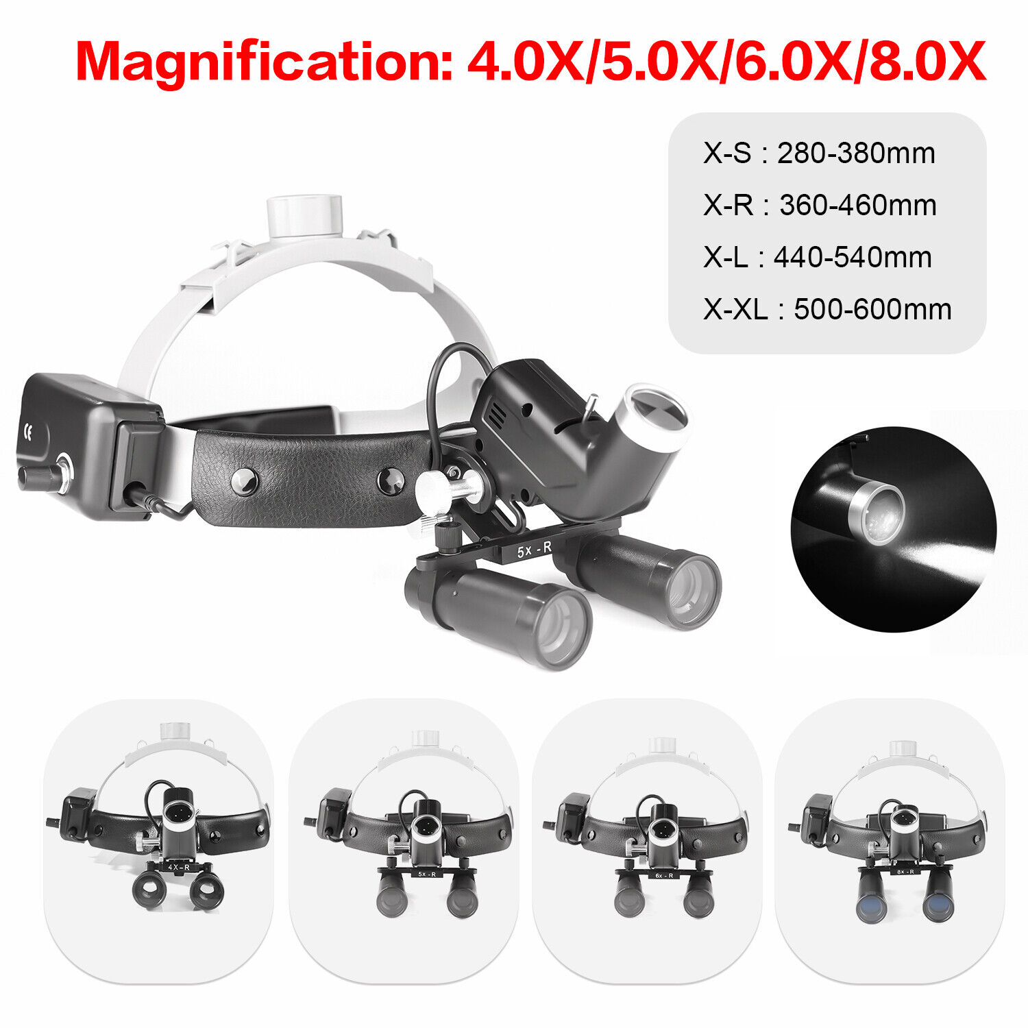 4.0X/5.0X/6.0X/8.0X-R Dental Medical Magnifying Loupe with Headband 5W LED Surgical Headlight image 2