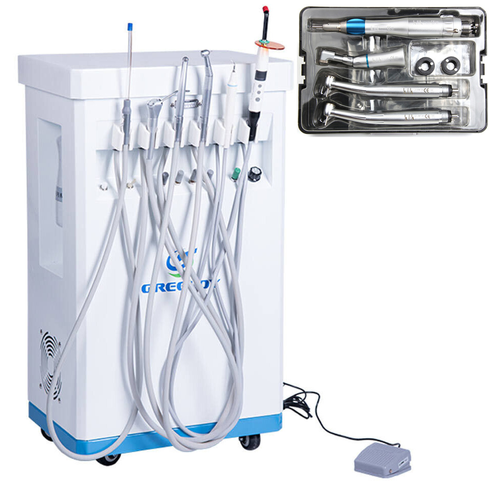 GREELOY GU-P209 Mobile Dental Delivery Cart Unit with Compressor, Scaler, Curing Light, and Handpieces Kit image 2