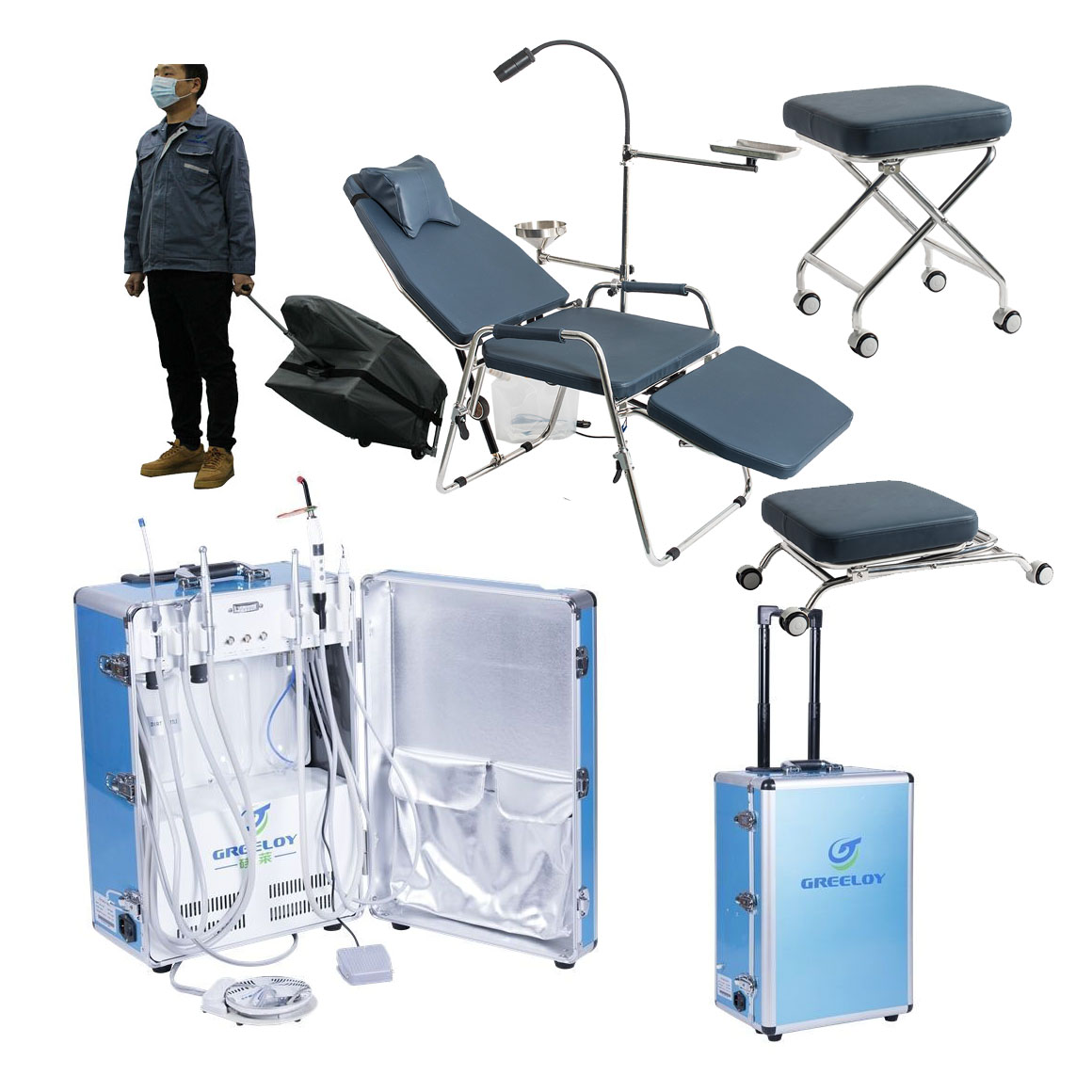 GREELOY GU-P206 Portable Dental Unit with Scaler, Curing Light, Dental Chair, Oral Light, and Dental Stools image 2