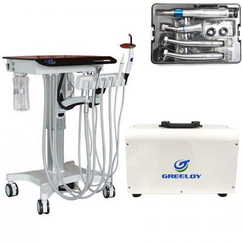 GREELOY GU-P302S Mobile Dental Cart Unit with Compressor, Curing Light, Scaler, and Handpiece Kit image 1