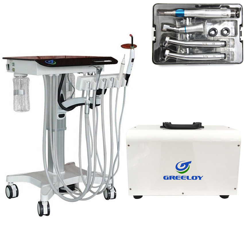 GREELOY GU-P302S Mobile Dental Cart Unit with Compressor, Curing Light, Scaler, and Handpiece Kit image 2