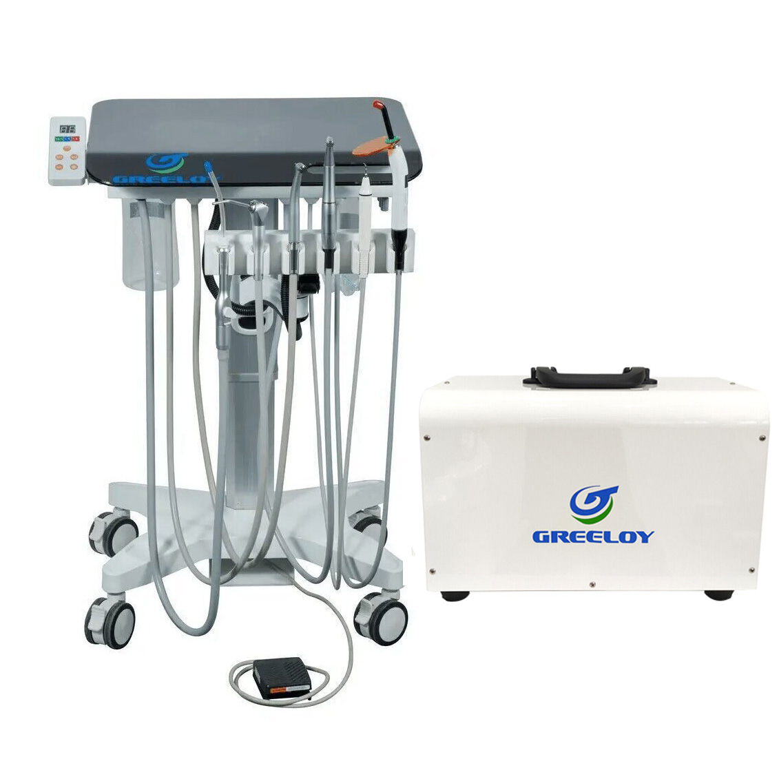 Greeloy GU-P302S Mobile Dental Cart Unit with Compressor, Electric Motor, Scaler, and Curing Light image 2