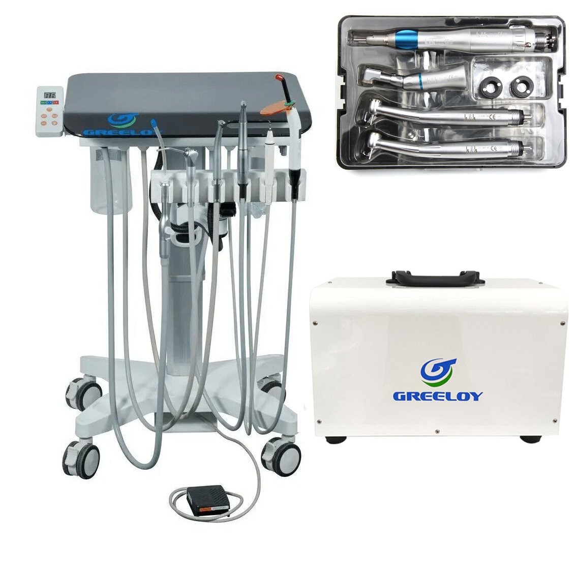 Greeloy GU-P302S Mobile Dental Unit with Compressor, Electric Motor, Scaler, Curing Light, and Handpiece Kit image 2