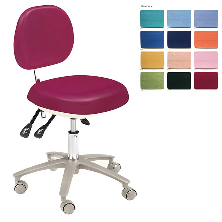 HS-6-R Adjustable Professional Dental Stool with Backrest Dentist Doctor's Assistant Nurse Chair PU Leather image 2