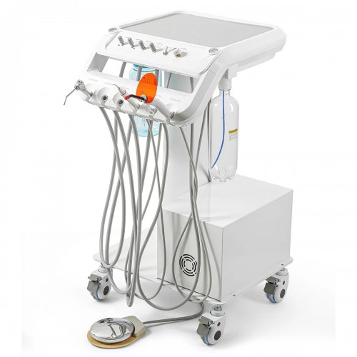 B033 Portable Professional Dental Delivery Unit Mobile Trolley Cart with Air Compressor, Scaler Handpiece & Curing Light image 1