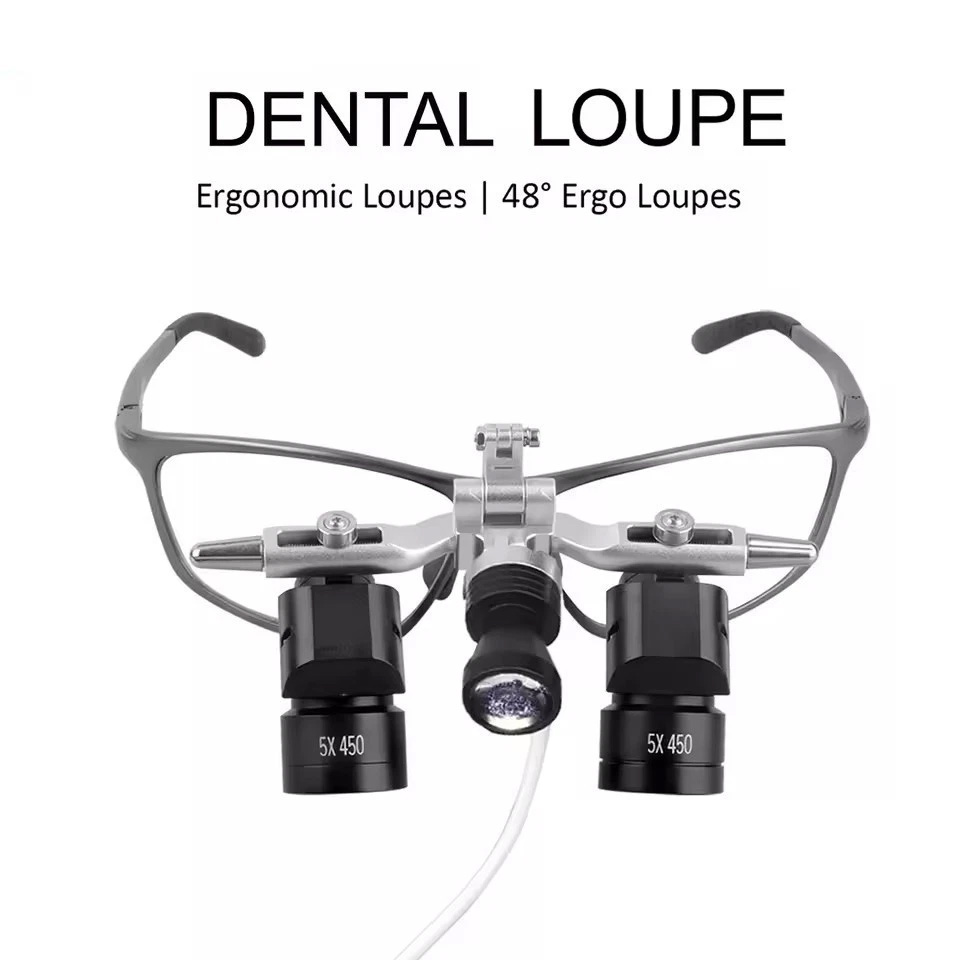 4.0X/ 5.0X/6.0X 350-450mm Flip-Up Ergonomic Professional Dental 48° Ergo Loupe with 5W LED Headlight image 4