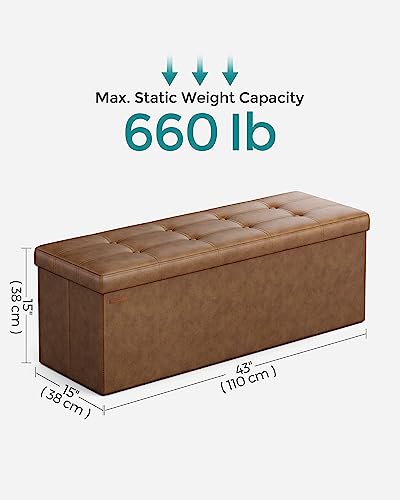 Storage Ottoman Bench, 43.3 Inches Folding Foot Rest Stool