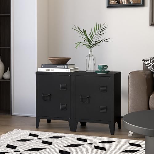 Metal Locker Nightstand with Doors and Shelves