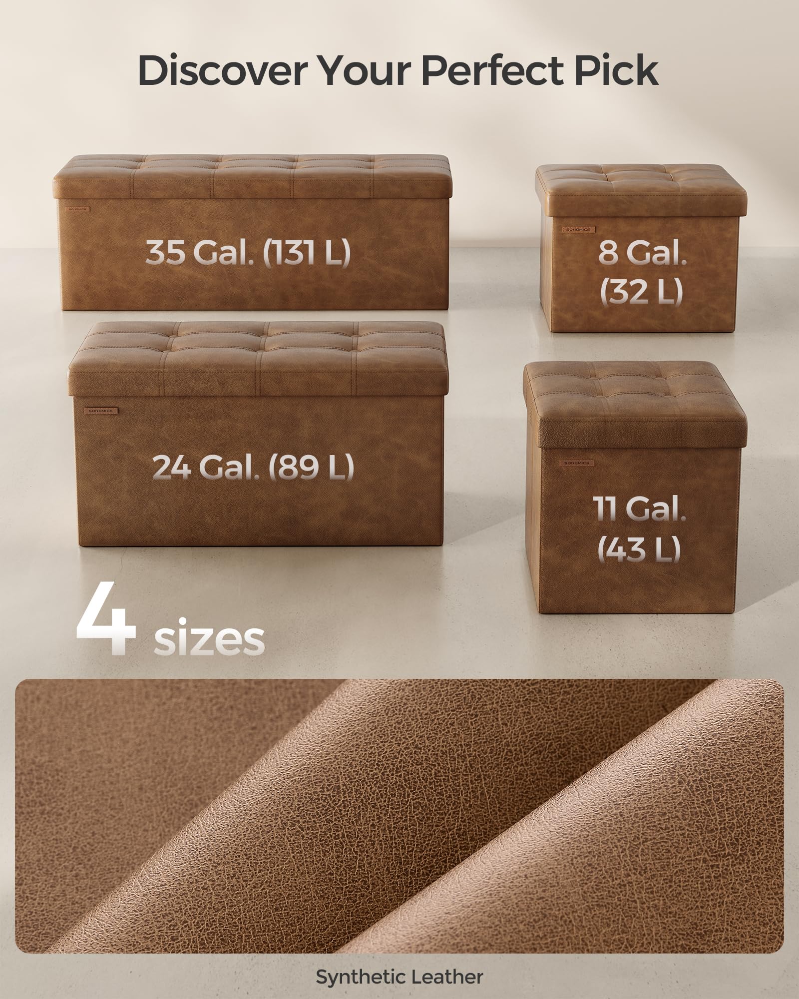 Storage Ottoman Bench, 43.3 Inches Folding Foot Rest Stool