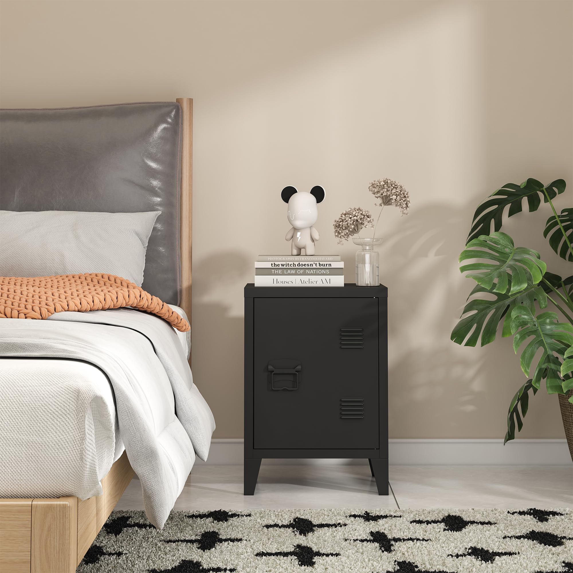 Metal Locker Nightstand with Doors and Shelves