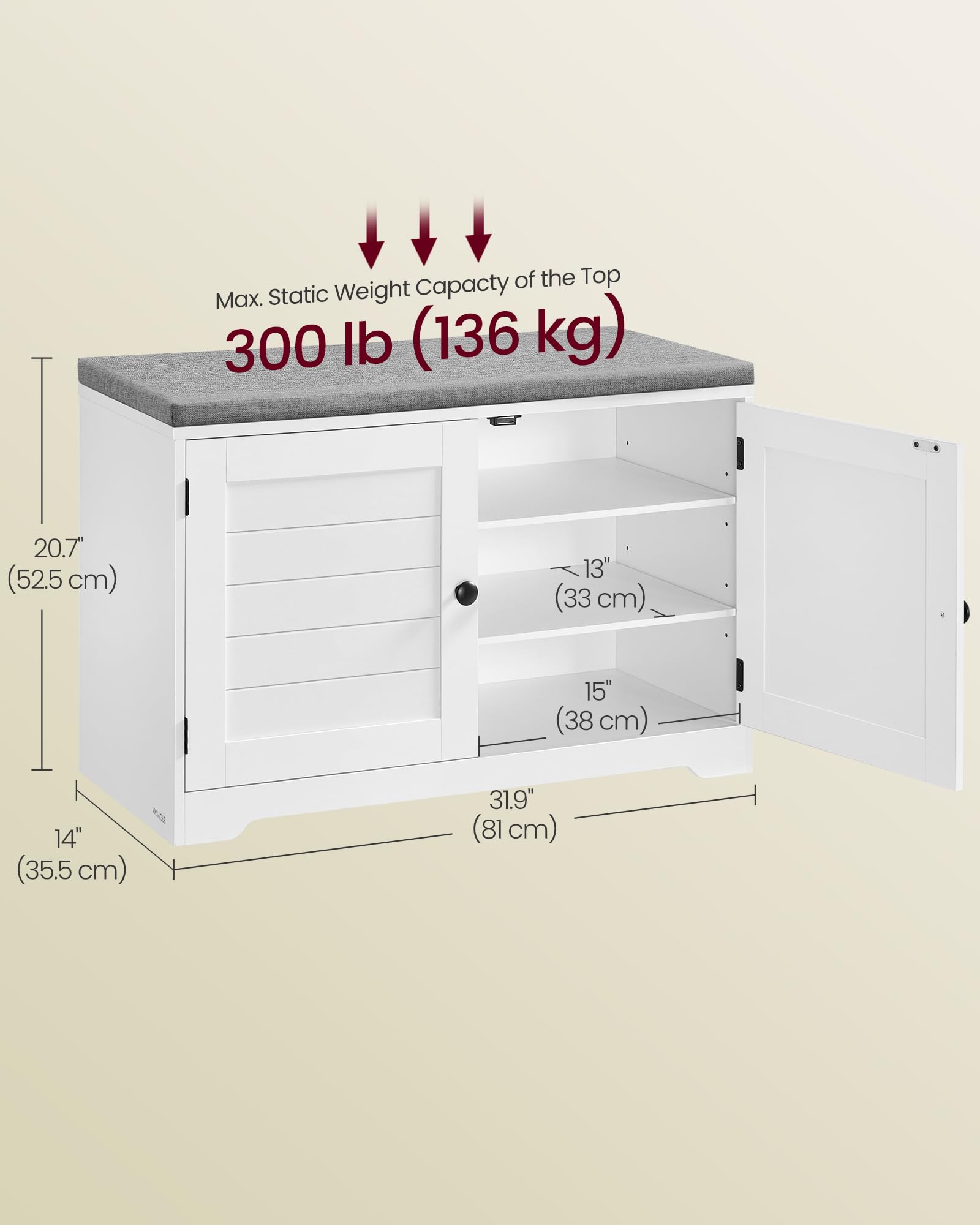 3-Tier Shoe Storage Bench with Cushion