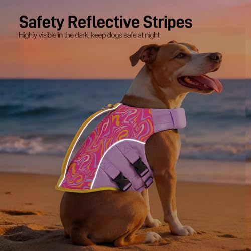 BRKURLEG Dog Life Jacket, High Buoyancy Dog Life Vest for Swimming Boating, Adjustable Reflective Pet Flotation Vest with Rescue Handle, Small Medium Large Dogs Lifesaver for Pool Beach, Purple XS