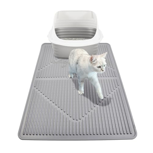 Mofason Rubber Large Cat Litter Mat, Grey Silicone Kitty Cat Litter Box Mat