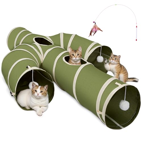 Ownpets Cactus Cat Tunnel 12" with Peek Holes for Indoor Large Cat, Green