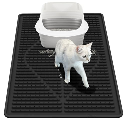 Mofason Silicone Cat Litter Mat XXL, Black Extra Large Litter Matt for Cat