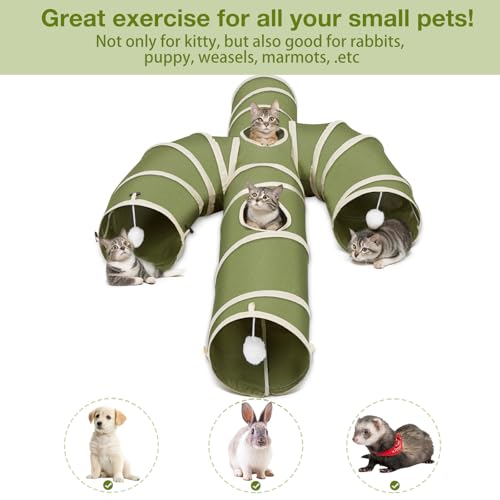 Ownpets Cactus Cat Tunnel 12" with Peek Holes for Indoor Large Cat, Green