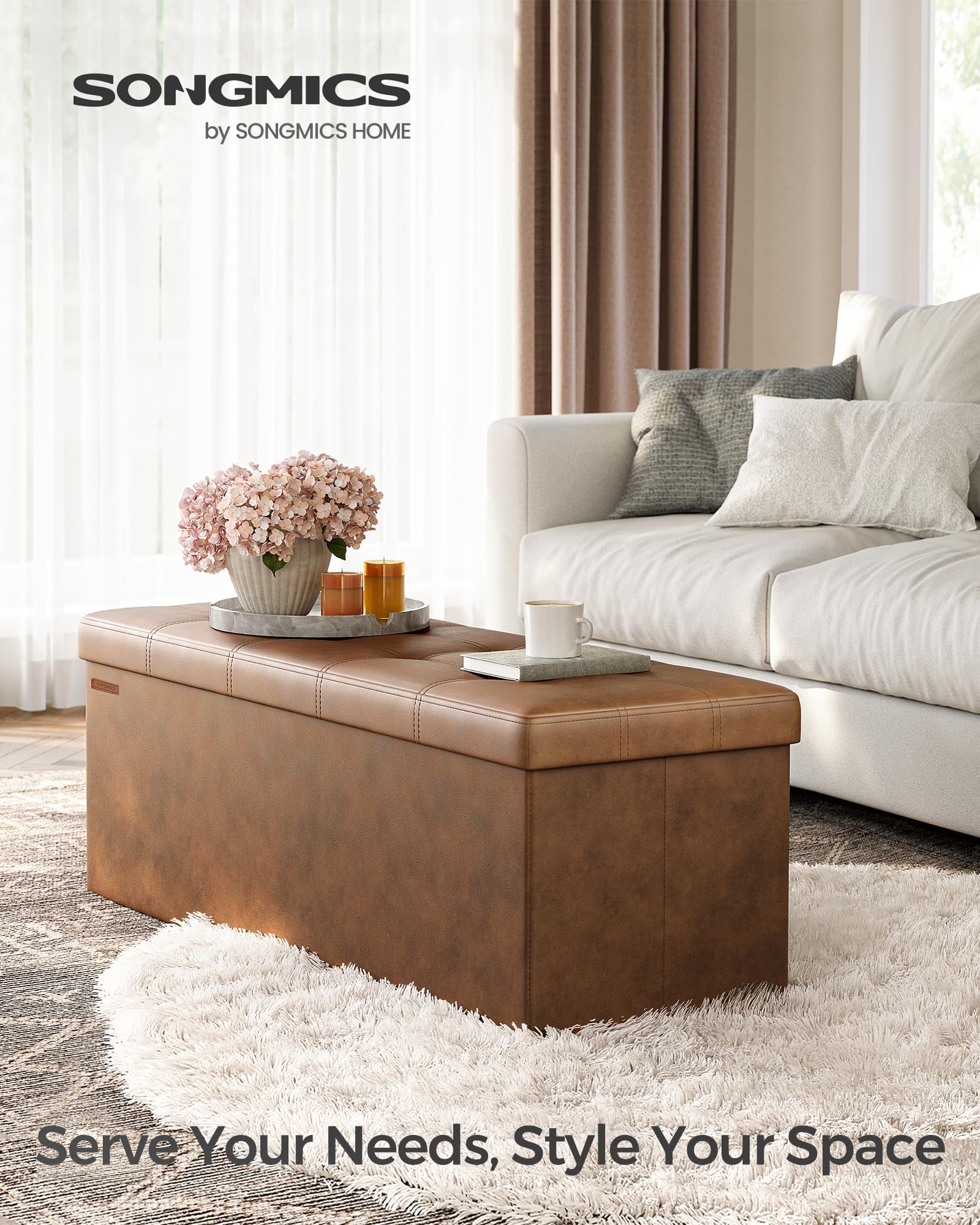 Storage Ottoman Bench, 43.3 Inches Folding Foot Rest Stool
