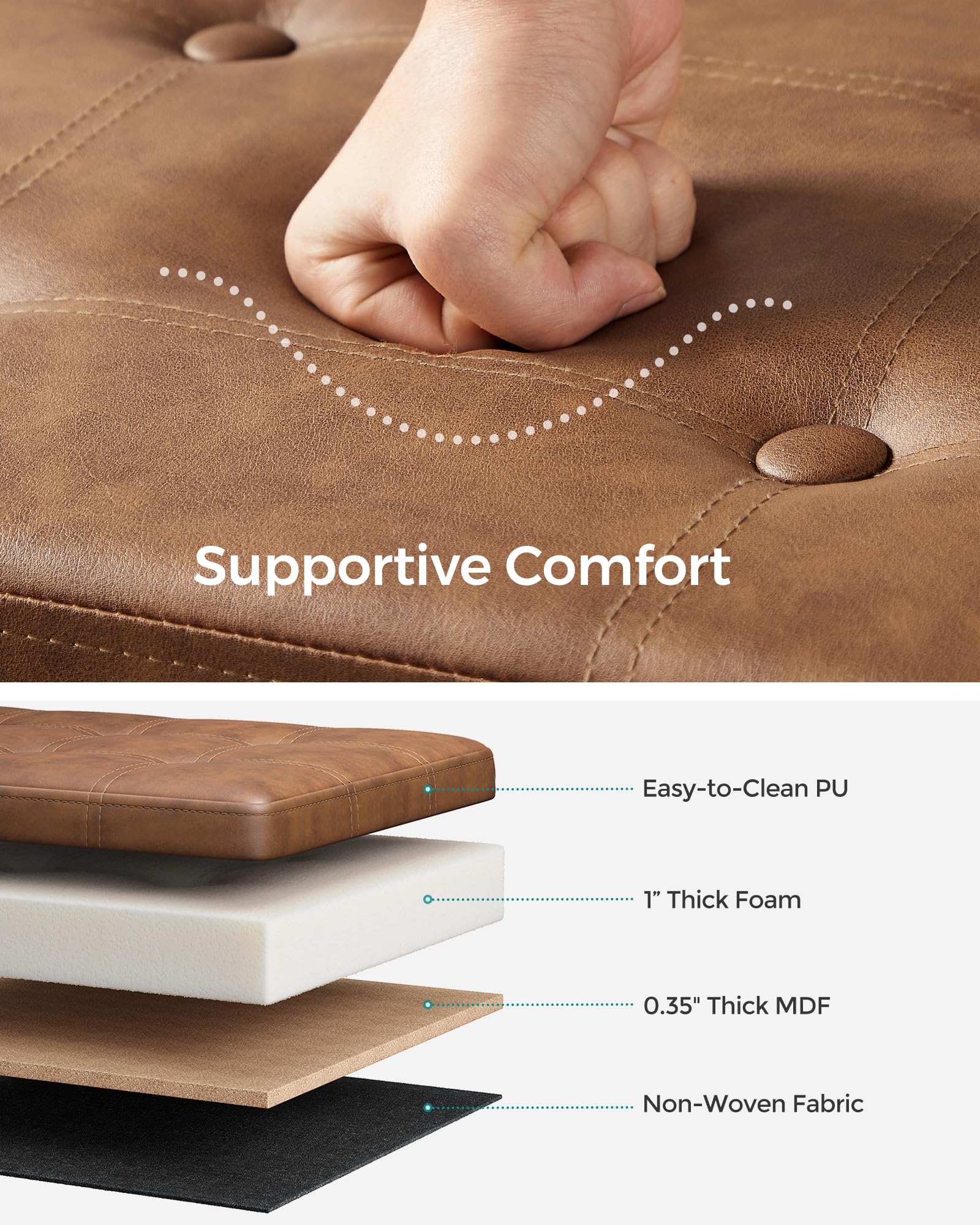 Storage Ottoman Bench, 43.3 Inches Folding Foot Rest Stool