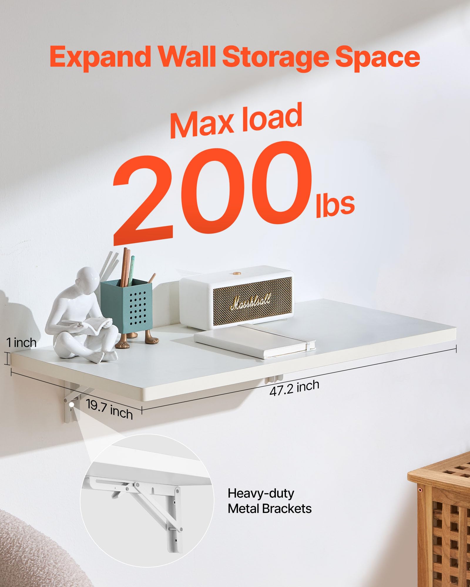 Wall Mounted Folding Table, 47.2 x 19.7 inches